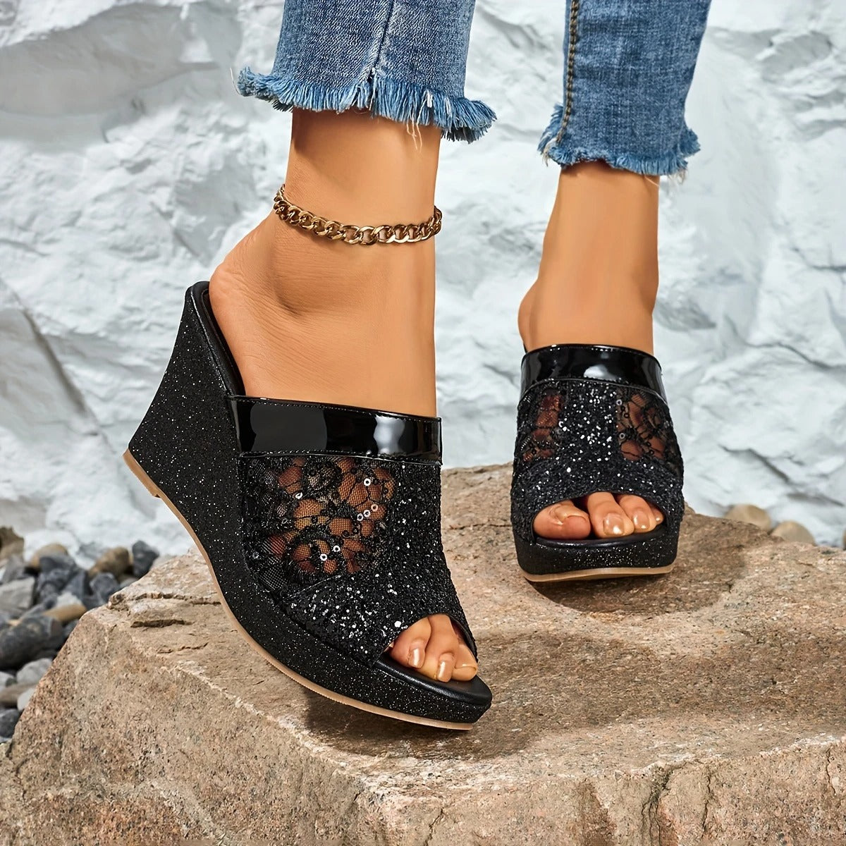 Alexis – Sandali eleganti con bordo in pizzo e tacco alto