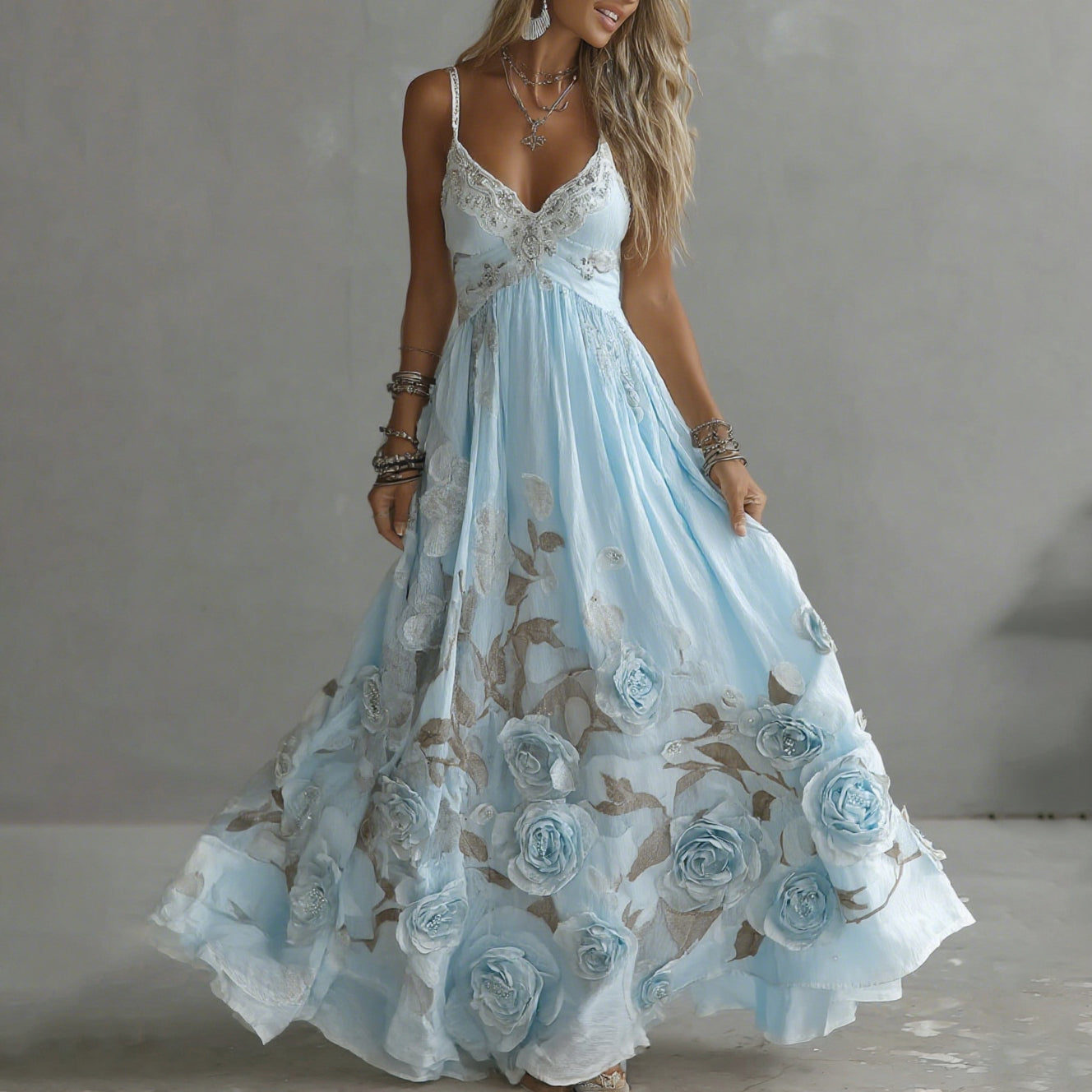 Adeluna – Maxi Dress with Vintage Roses and Embroidery