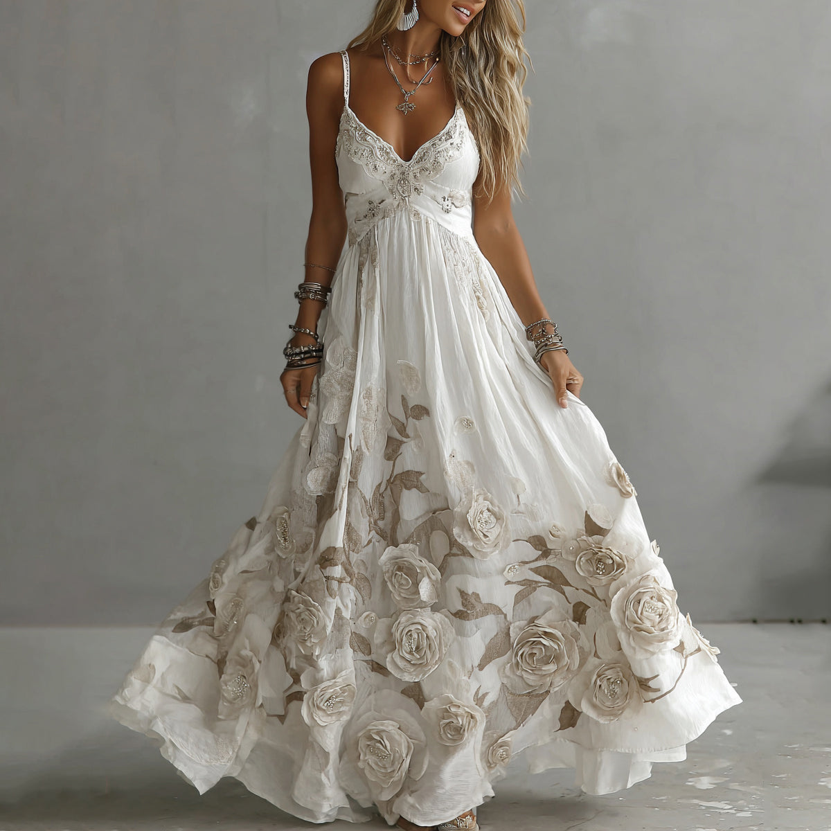 Adeluna – Maxi Dress with Vintage Roses and Embroidery