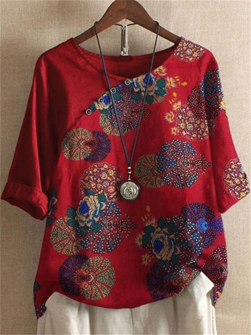 Adoria – Blouse with Boho Floral Pattern and Buttons