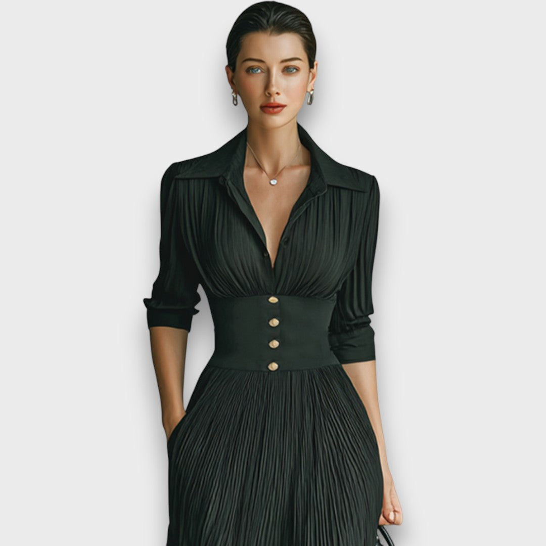 Adreena – Maxi Dress with V-Neck and Buttons