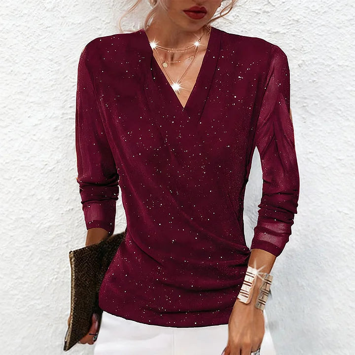 Agnese – Elegant Long Sleeve Blouse with V-Neck