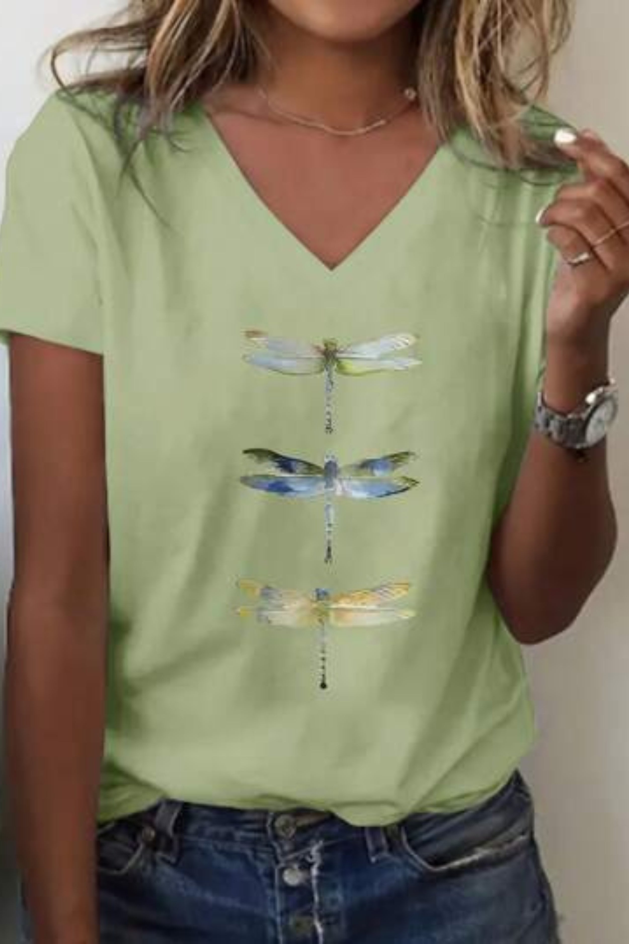 Agnia – Elegant T-Shirt with Dragonfly Prints