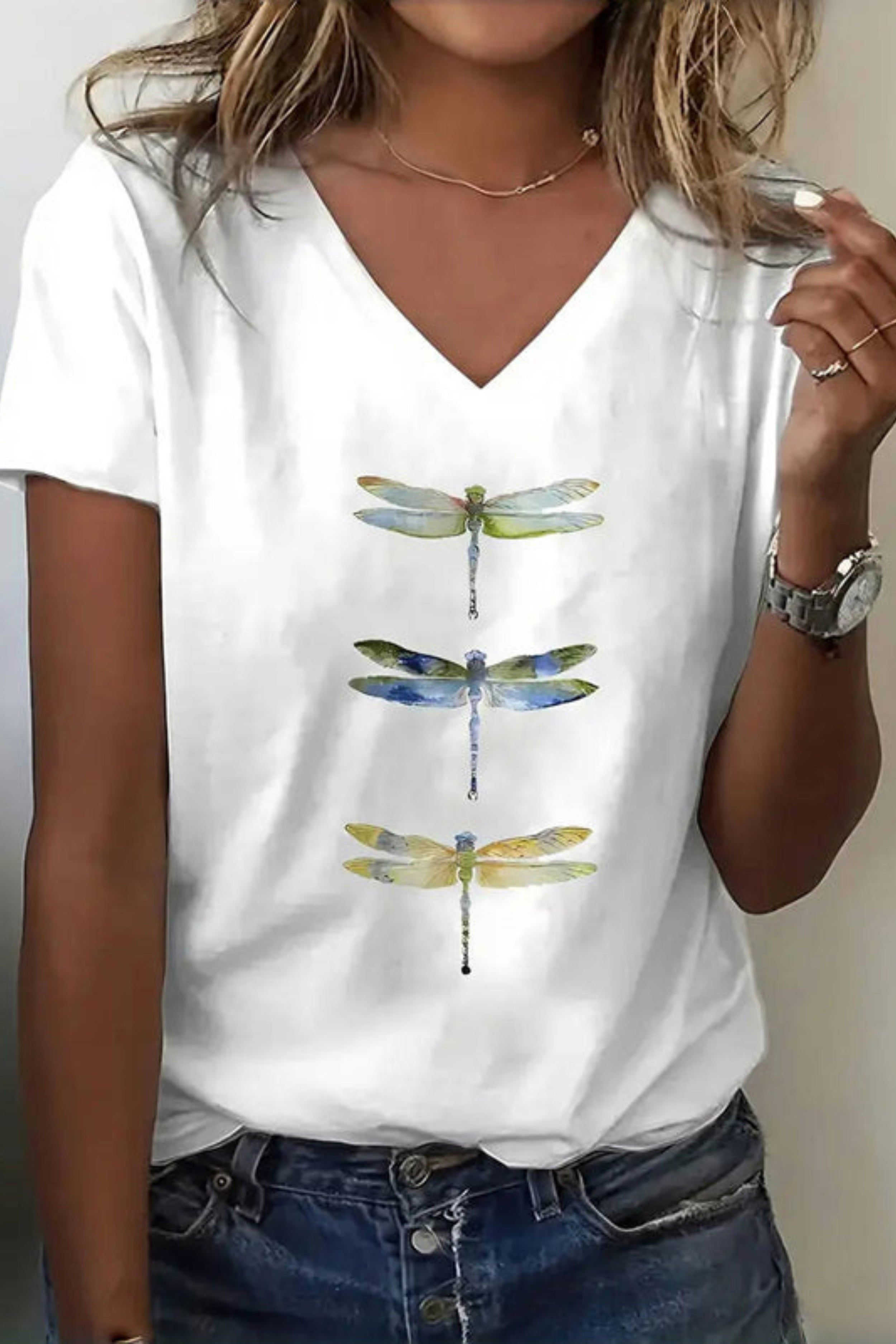 Agnia – Elegant T-Shirt with Dragonfly Prints