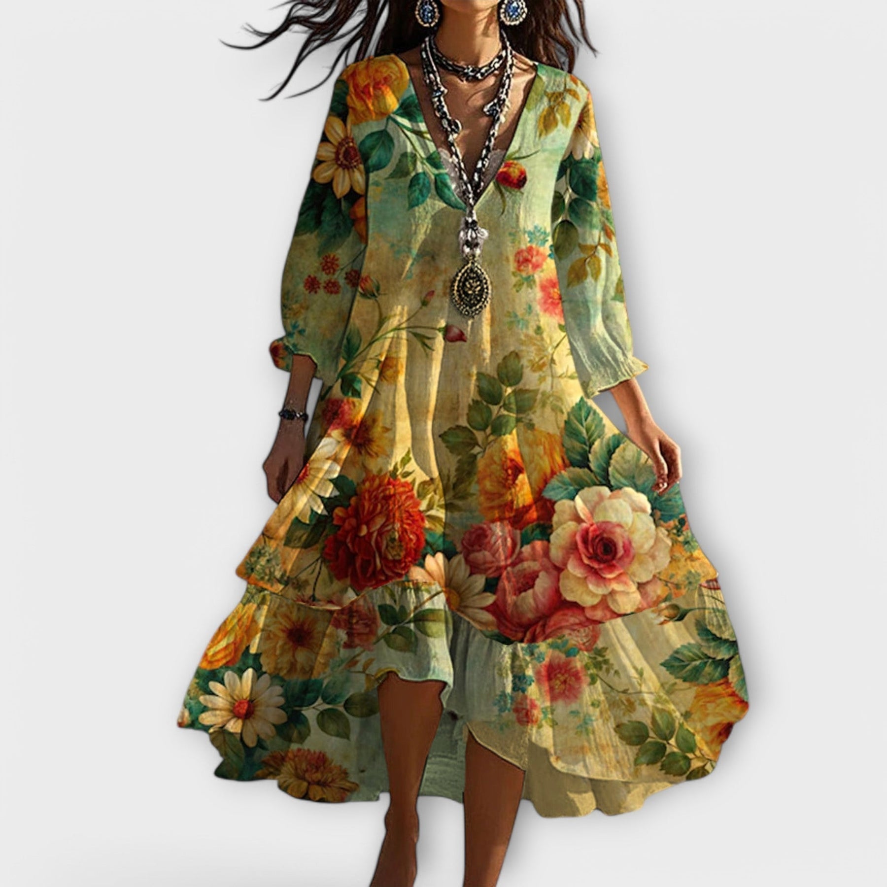 Aida - Elegant Midi Dress with Floral Print