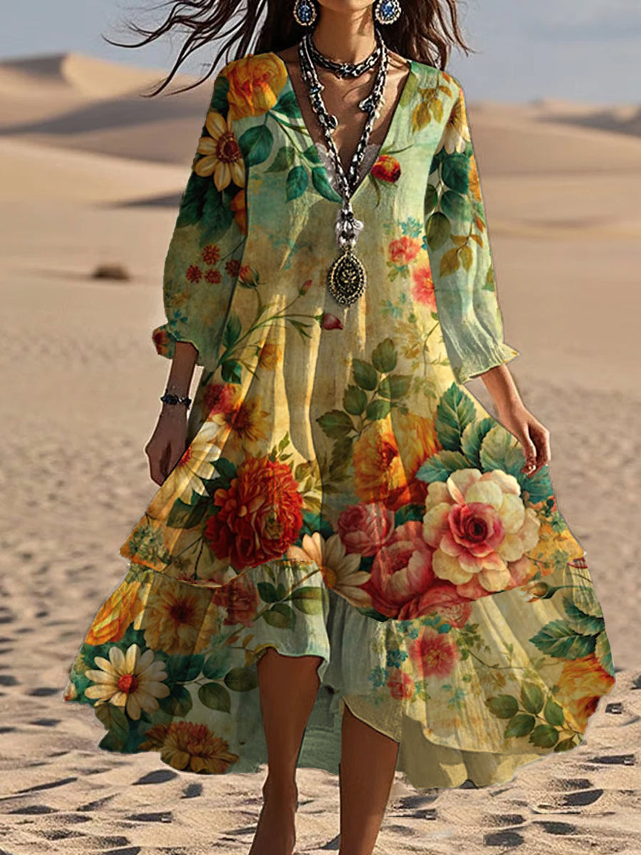 Aida - Elegant Midi Dress with Floral Print