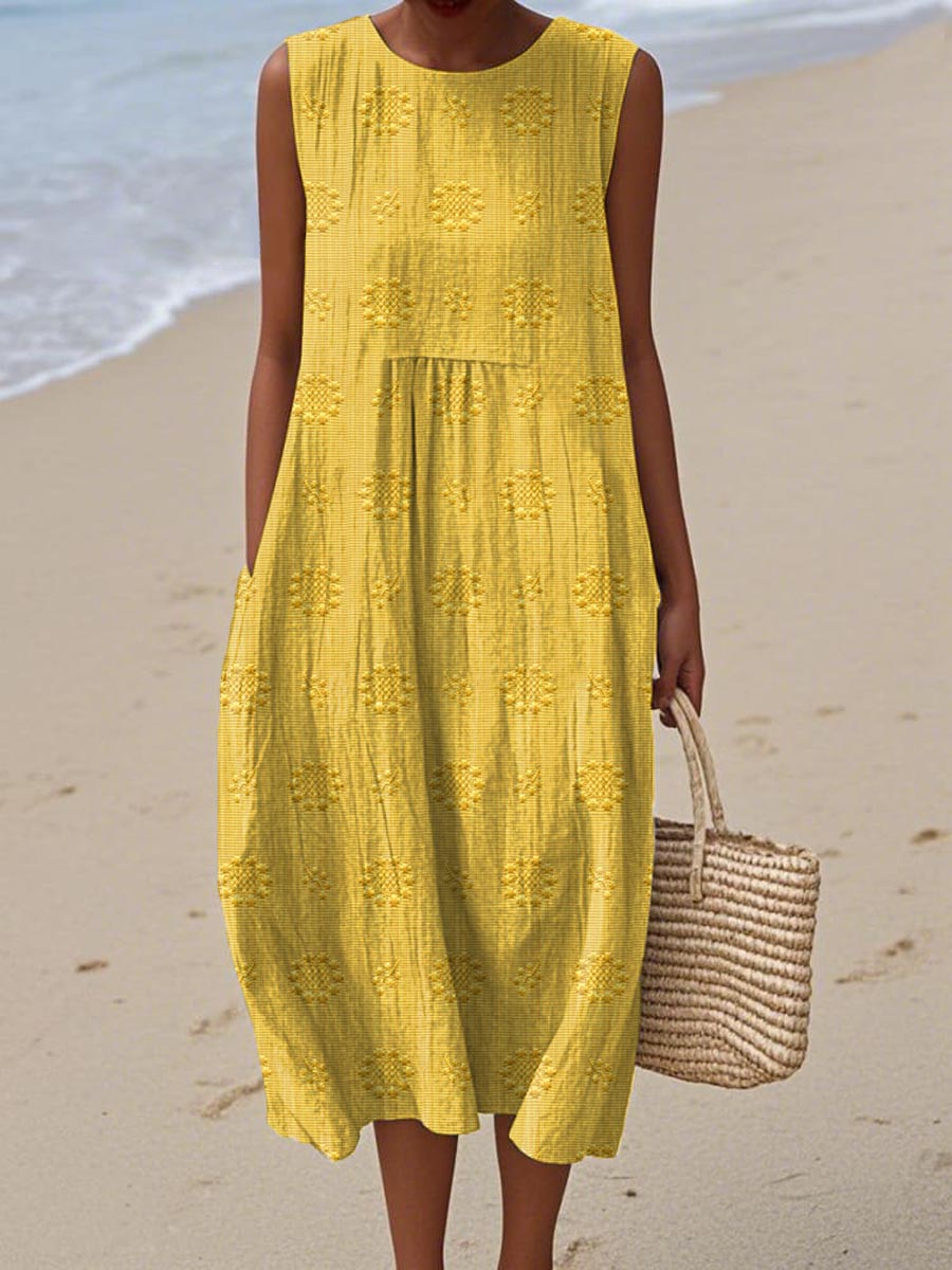 Aikaterini - Elegant Sleeveless Cotton Dress With Pockets