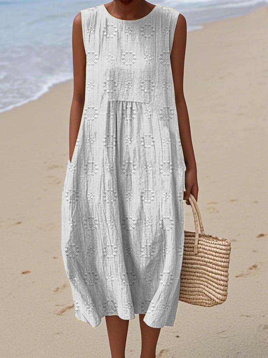 Aikaterini - Elegant Sleeveless Cotton Dress With Pockets