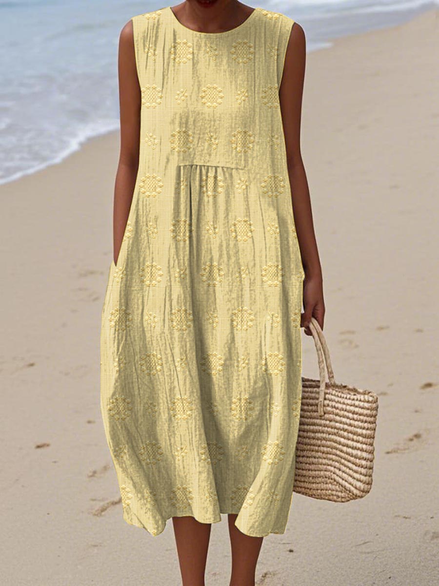 Aikaterini - Elegant Sleeveless Cotton Dress With Pockets