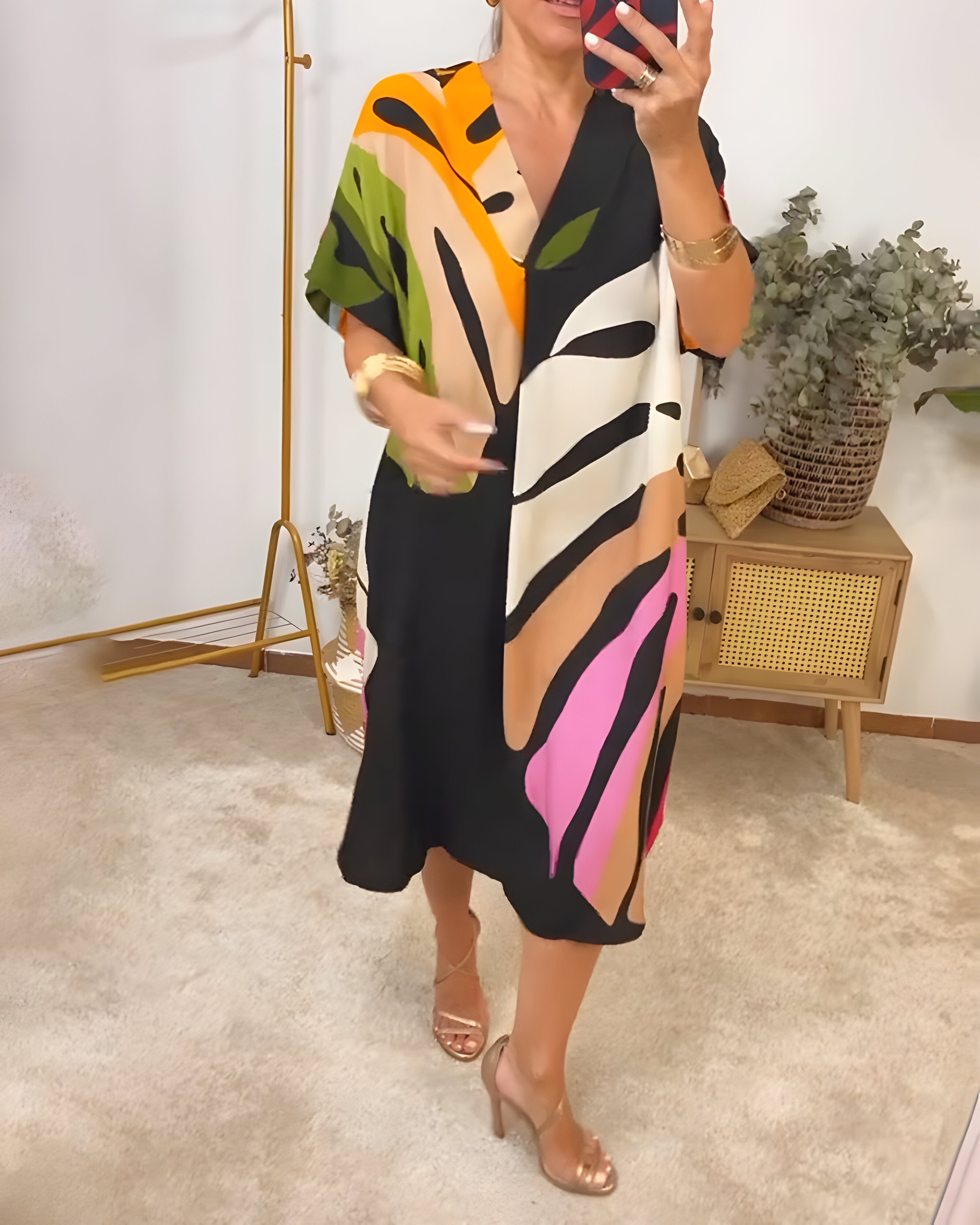 Ailsa – Casual Dress with Colorful Leaf Pattern