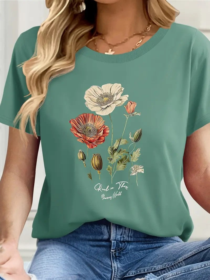 Aimilia - Elegant T-Shirt with Short Sleeves and Floral Print