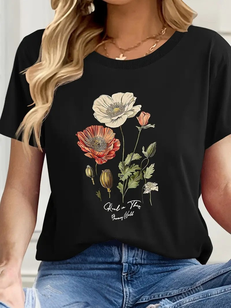 Aimilia - Elegant T-Shirt with Short Sleeves and Floral Print
