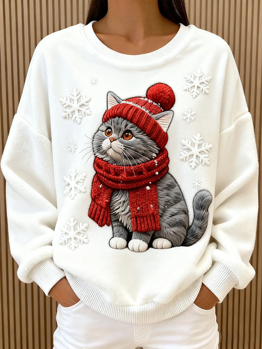 Aino – Christmas Plush Cat Art Sweater
