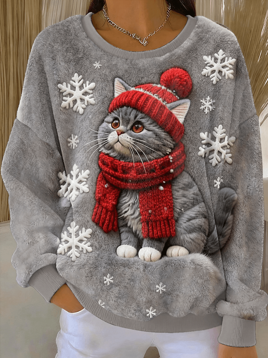 Aino – Christmas Plush Cat Art Sweater