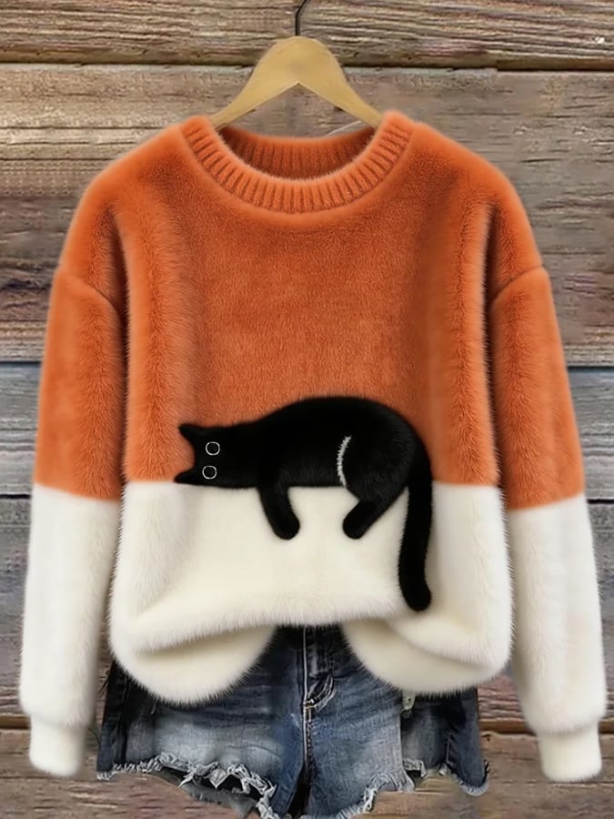 Aiste - Casual Sweater with Cat Design