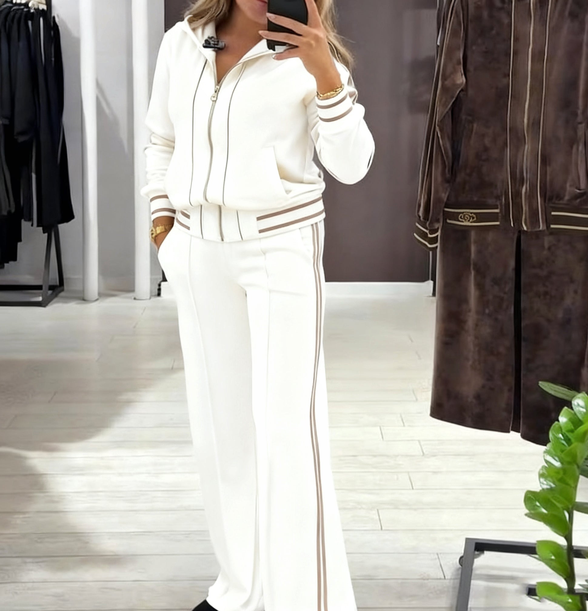 Alyn – Jacket with Zipper and Wide-Leg Pants