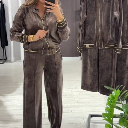 Alyn – Jacket with Zipper and Wide-Leg Pants