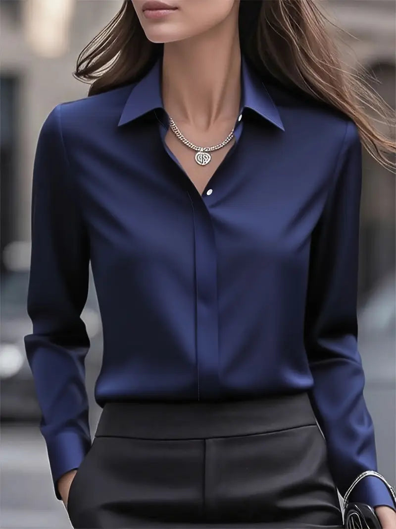 Amiliana - Elegant Long-Sleeve Shirt with Button Placket
