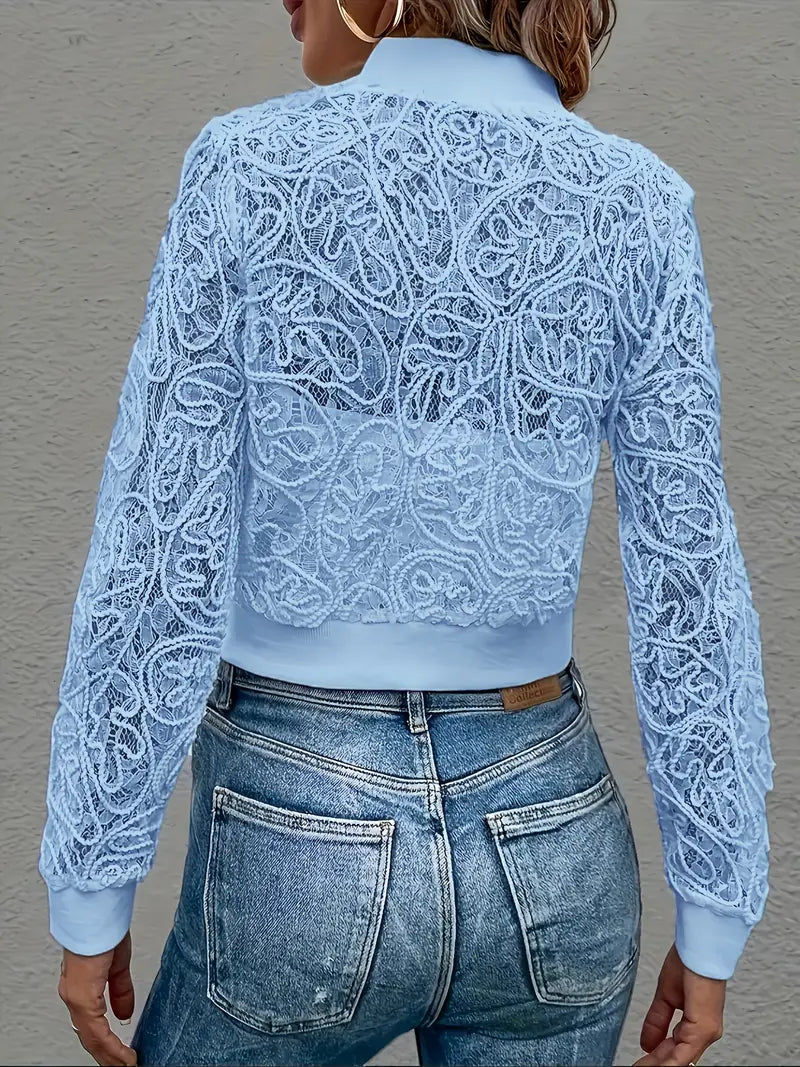 Andrina – Elegant Crop Jacket Made of Lace with Zipper