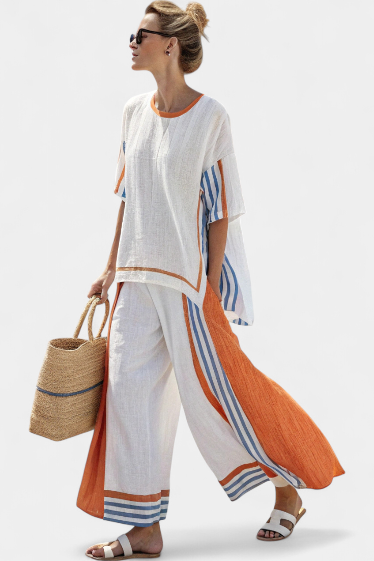 Anila – Elegant Two-Piece Linen Set with Striped Pattern