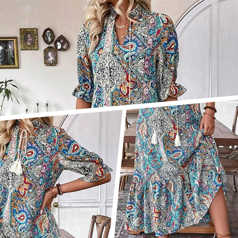 Aniy – Summer Dress with Floral Pattern and V-Neck