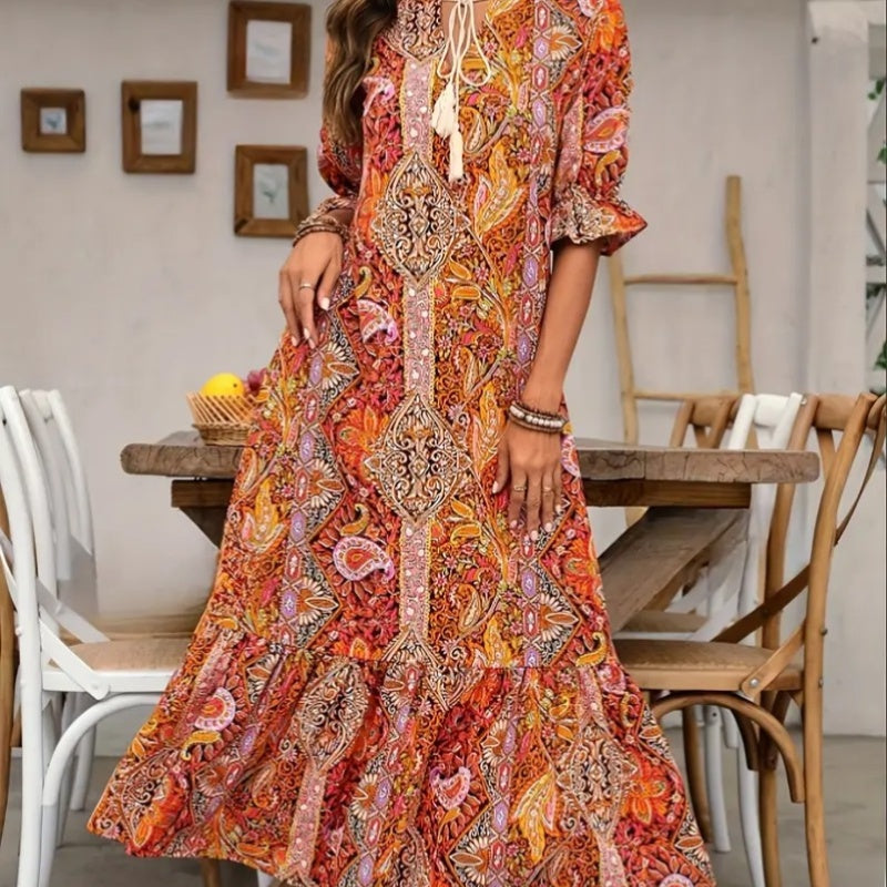 Aniy – Summer Dress with Floral Pattern and V-Neck