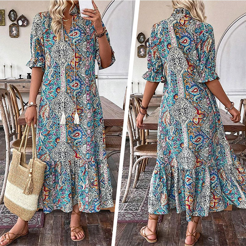 Aniy – Summer Dress with Floral Pattern and V-Neck