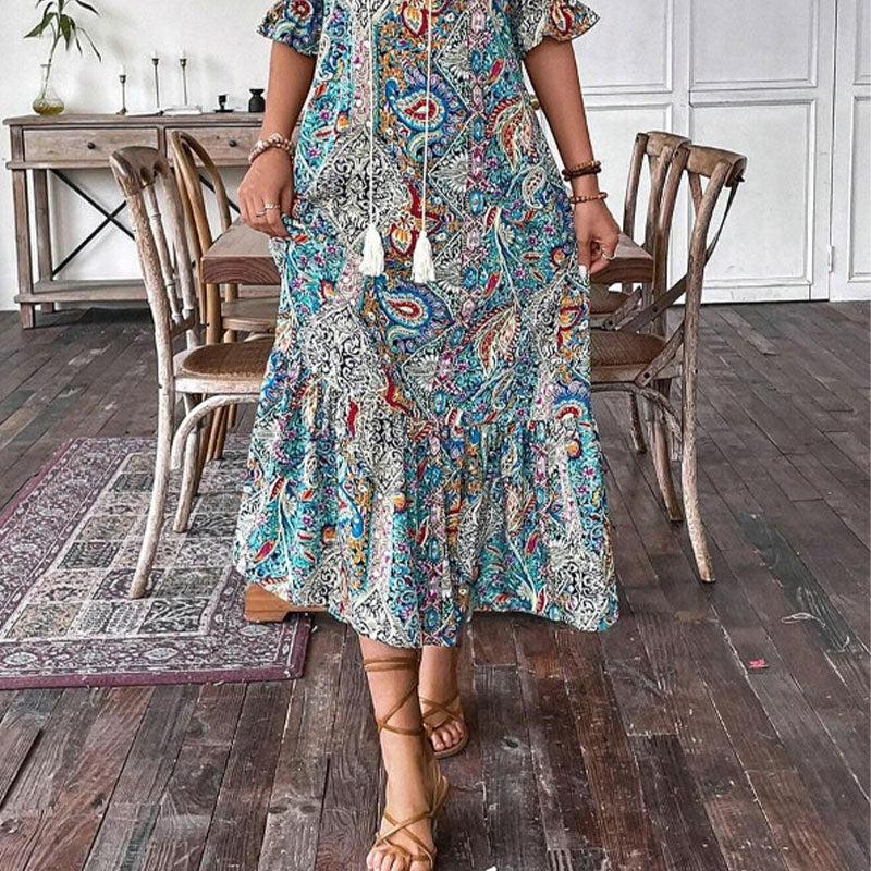 Aniy – Summer Dress with Floral Pattern and V-Neck