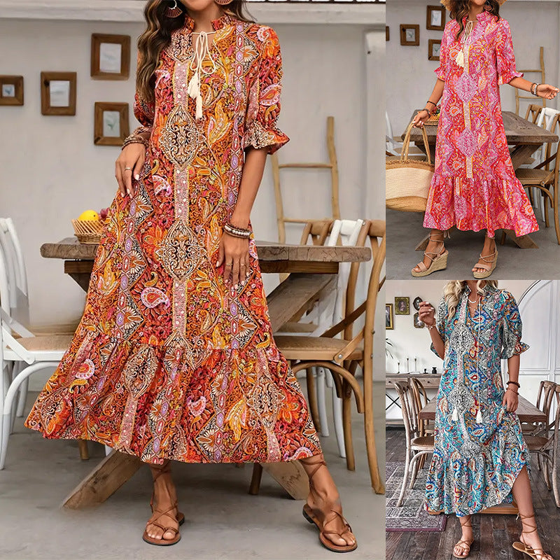 Aniy – Summer Dress with Floral Pattern and V-Neck