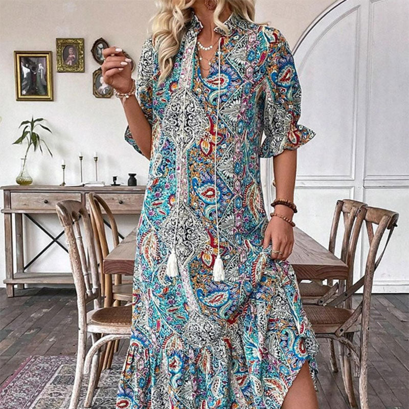 Aniy – Summer Dress with Floral Pattern and V-Neck