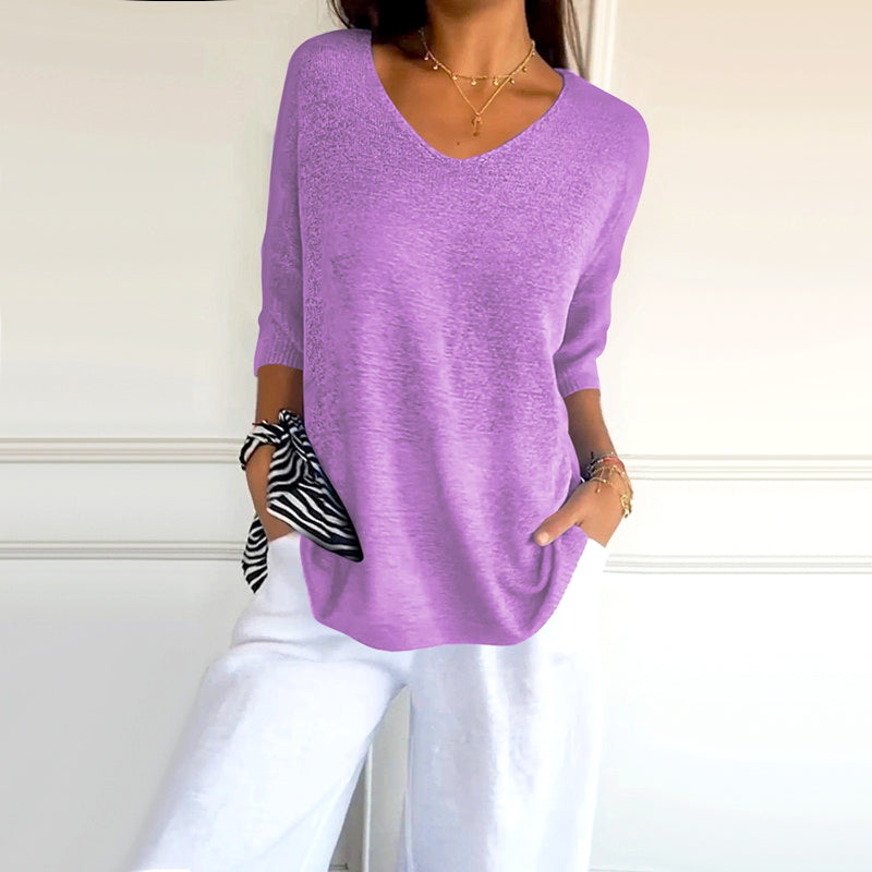 Anjela – Casual Knit Shirt with V-Neck