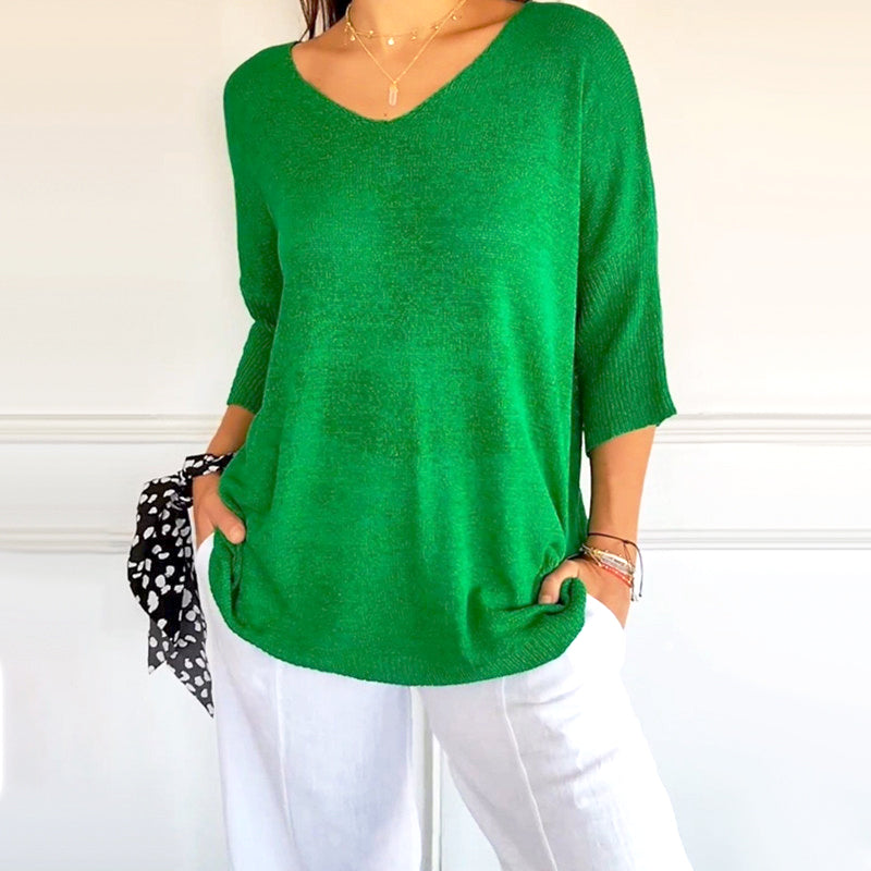 Anjela – Casual Knit Shirt with V-Neck