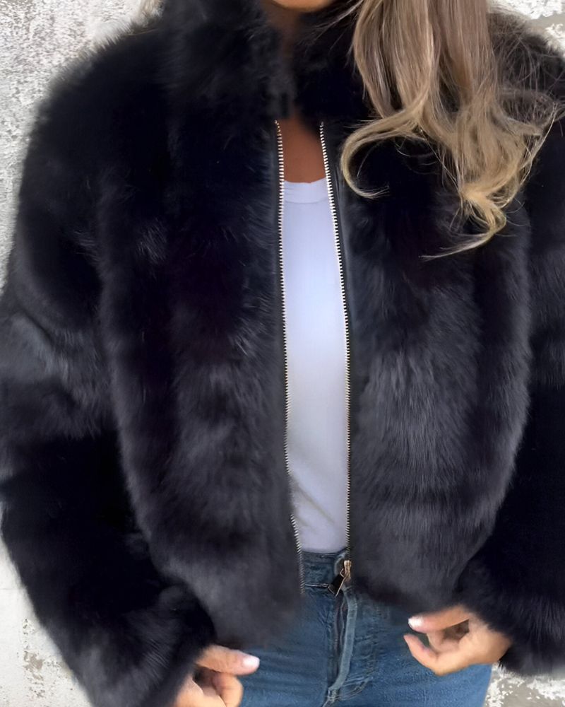 Arbel - Elegant Jacket with Stand-Up Collar Made of Fur