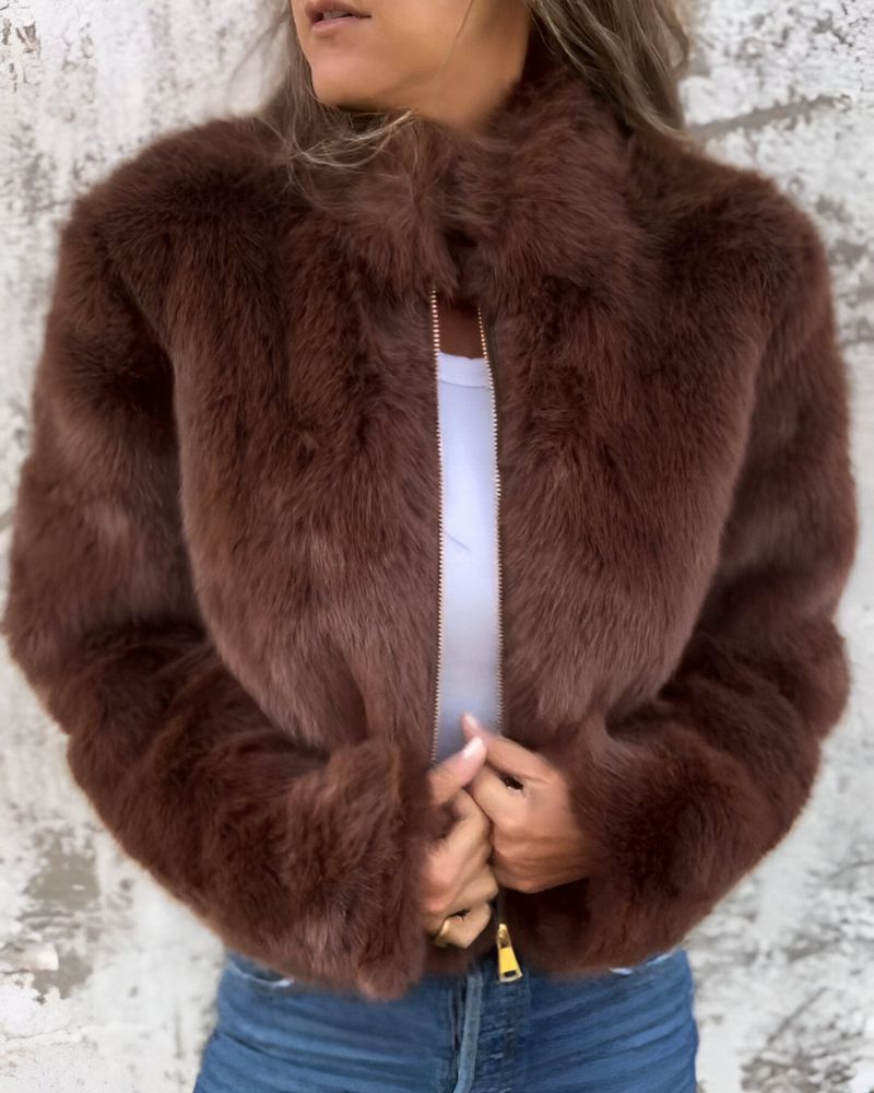 Arbel - Elegant Jacket with Stand-Up Collar Made of Fur
