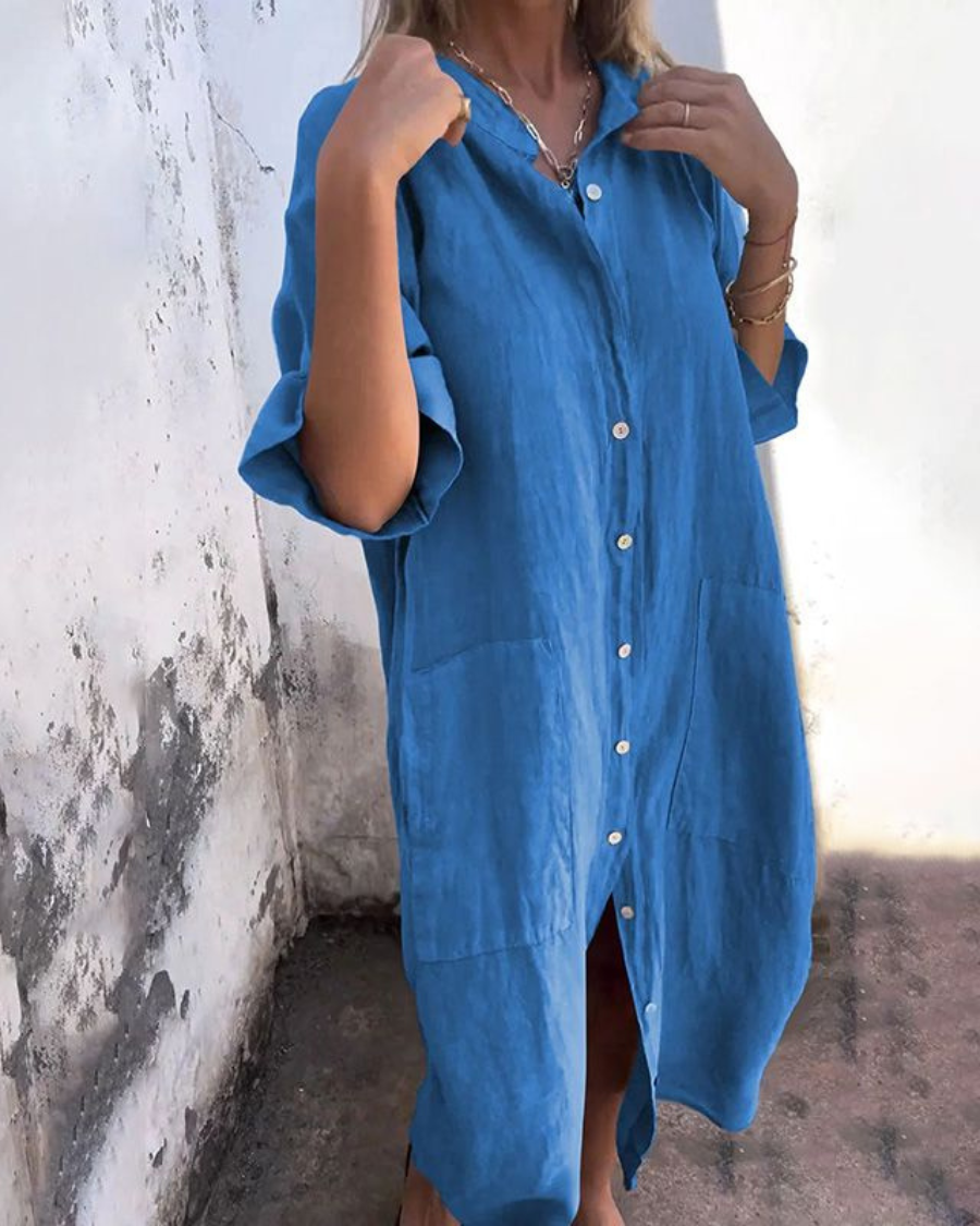 Areti - Elegant Short-Sleeved Shirt Dress