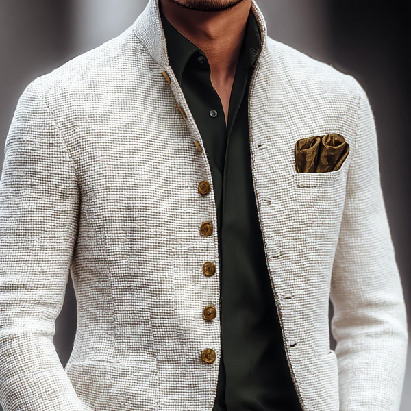 Artjom – Simple Tweed Casual Jacket with High Collar