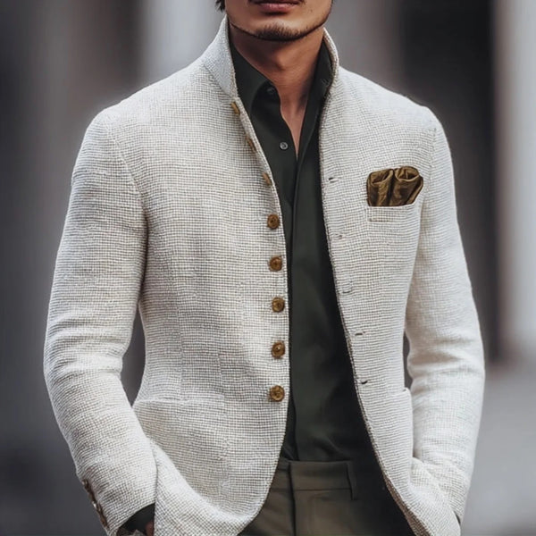 Artjom – Simple Tweed Casual Jacket with High Collar