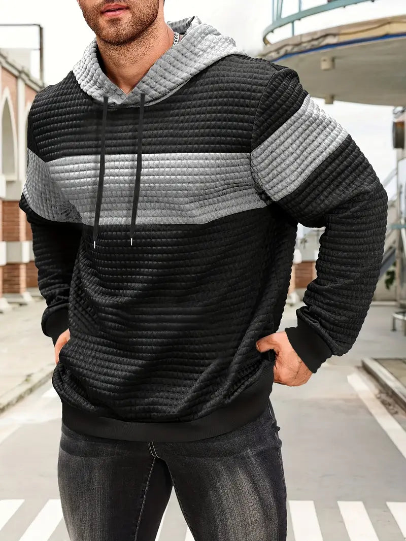Arvid – Hooded Sweatshirt with Color Block Texture