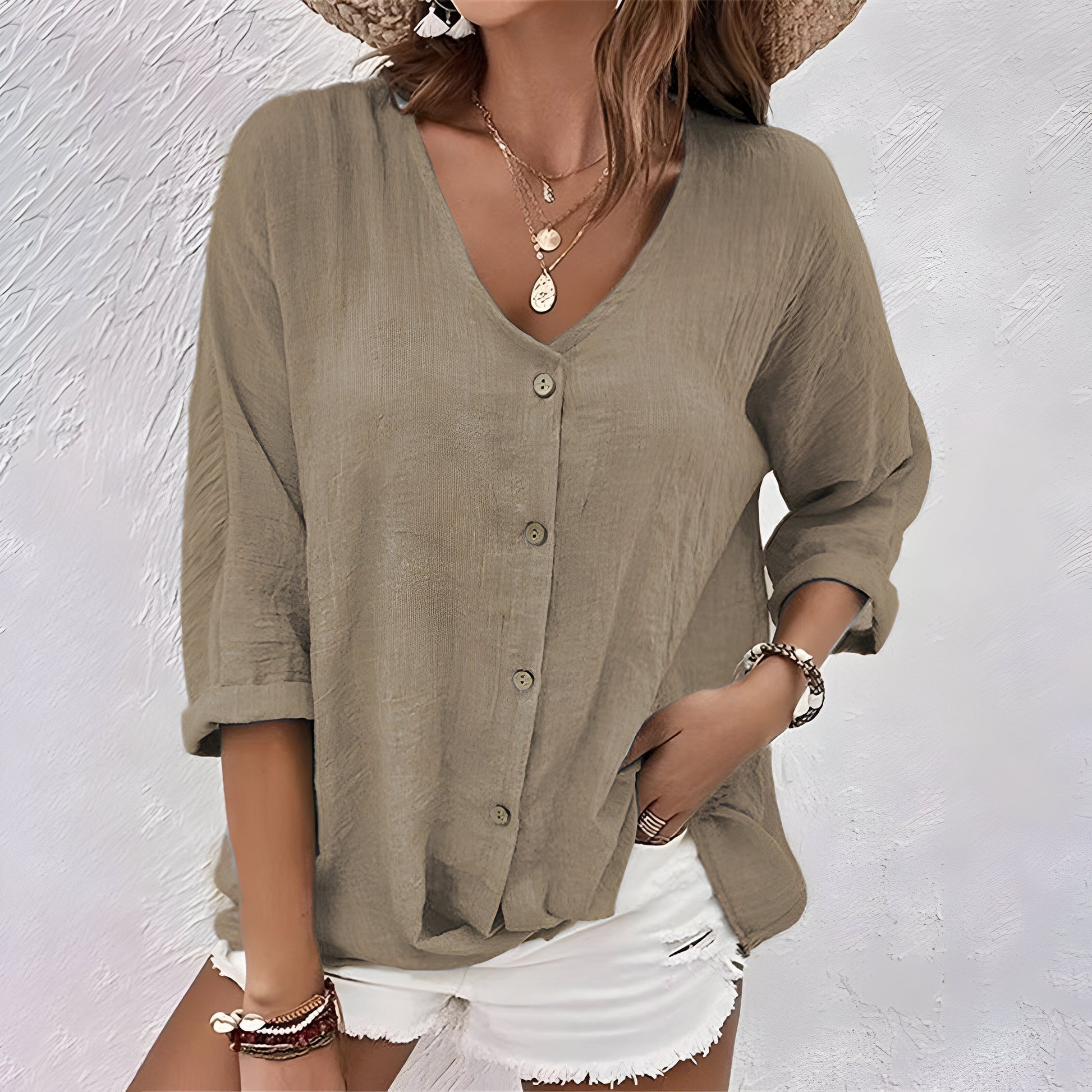 Asimoula - Elegant V-Neck T-Shirt