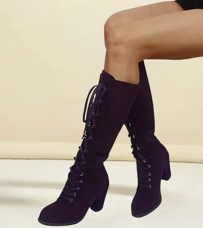 Asmita – Suede Lace-Up Boots with High Heel