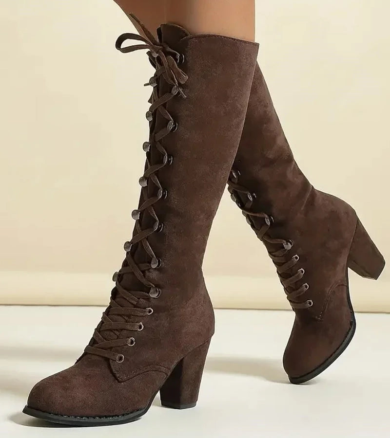 Asmita – Suede Lace-Up Boots with High Heel