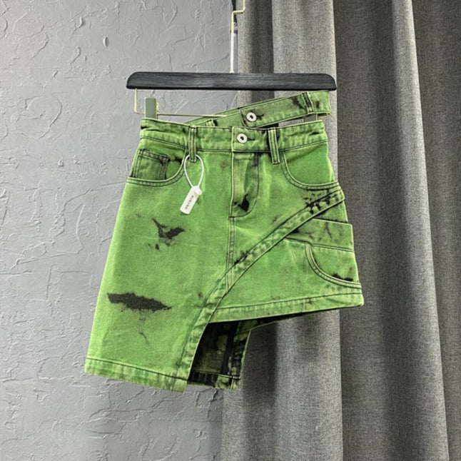 Asymmetrical Denim Skirt with High Waist
