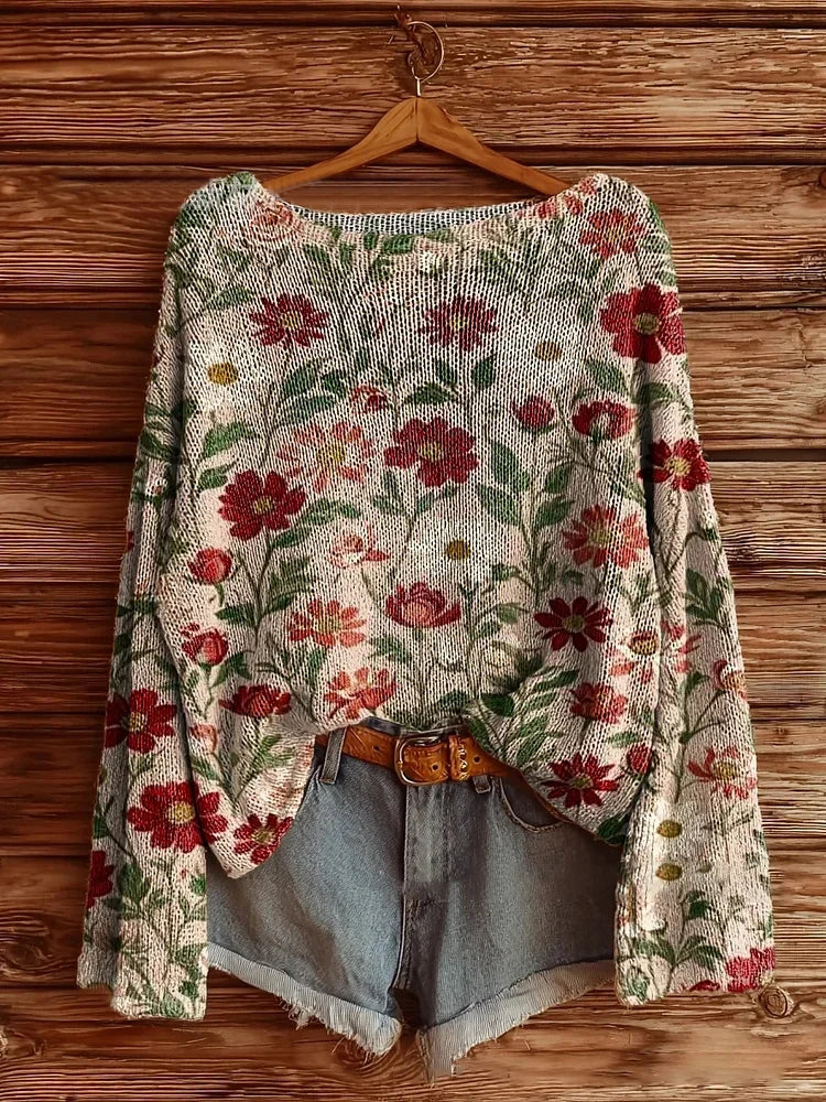 Audrina – Pullover with Round Neck and Floral Pattern
