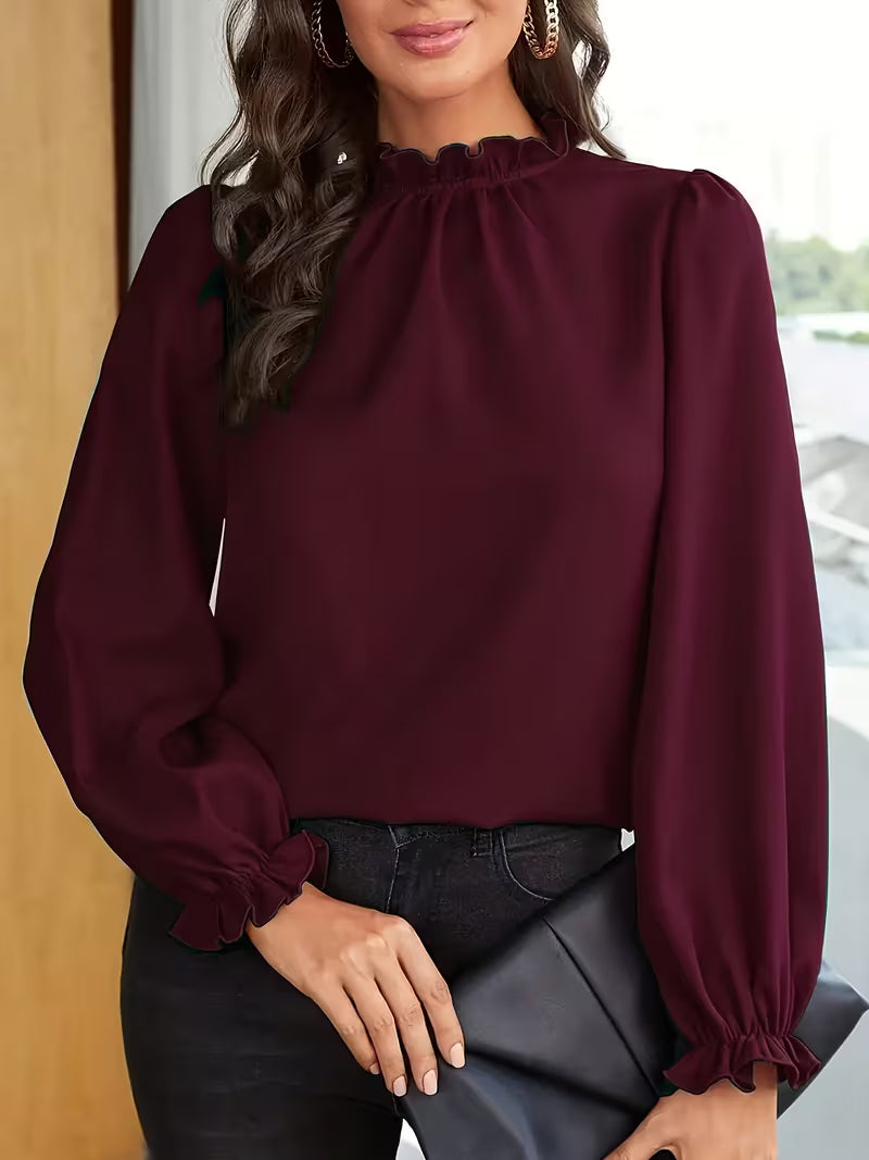 Aurelija – Blouse with Ruffled Collar and Puff Sleeves