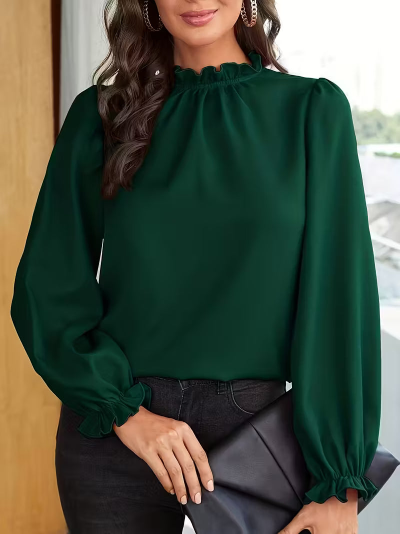 Aurelija – Blouse with Ruffled Collar and Puff Sleeves