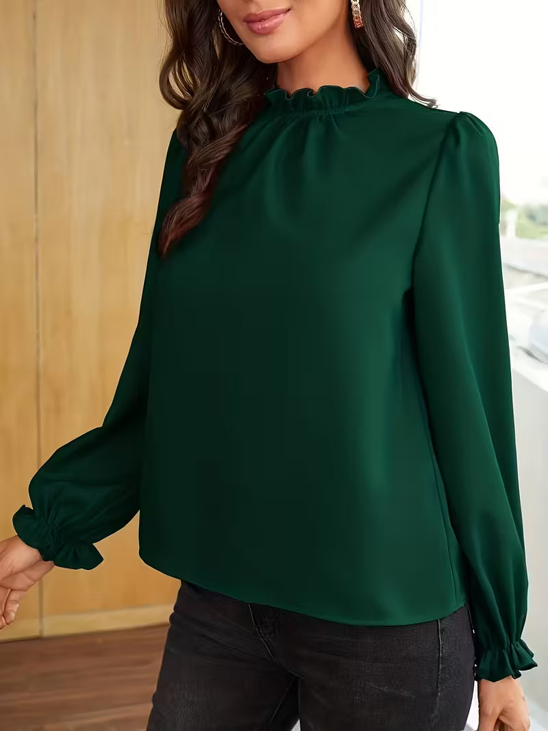 Aurelija – Blouse with Ruffled Collar and Puff Sleeves