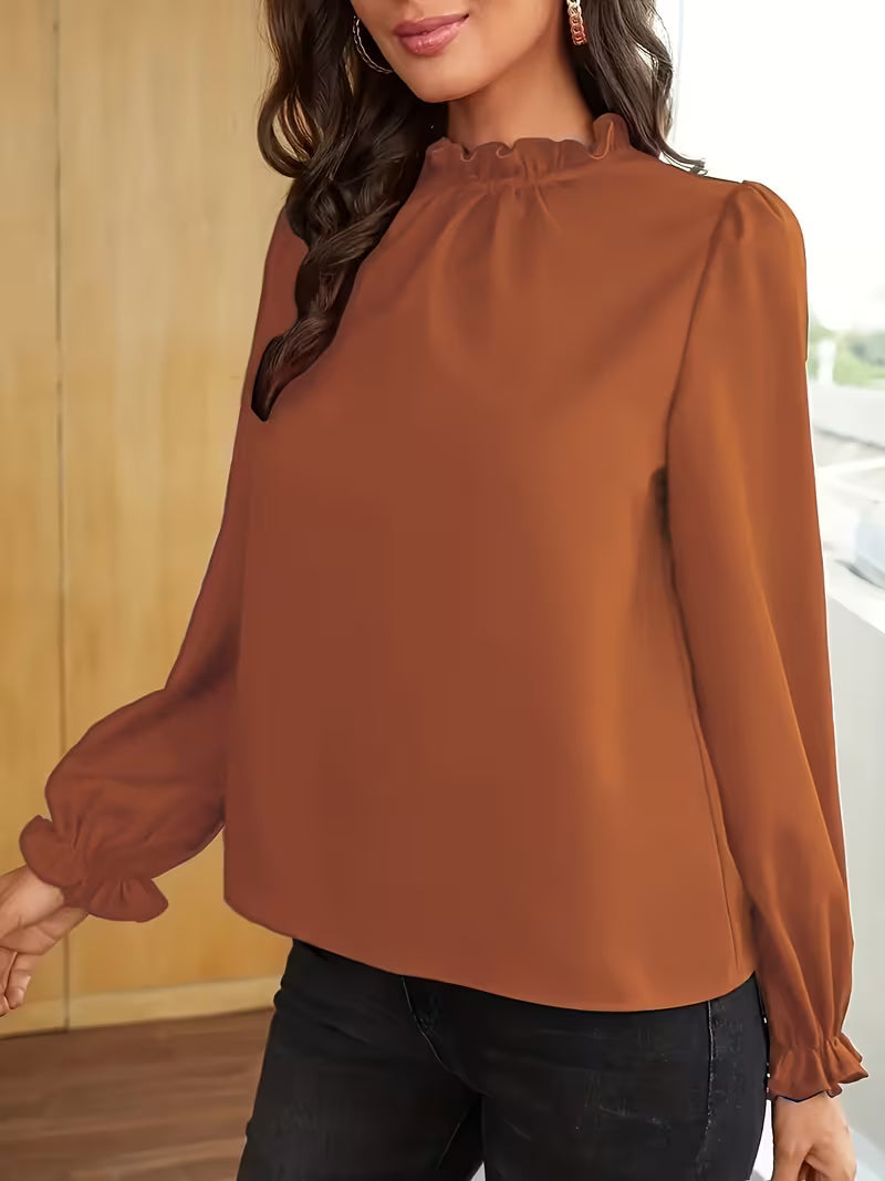 Aurelija – Blouse with Ruffled Collar and Puff Sleeves