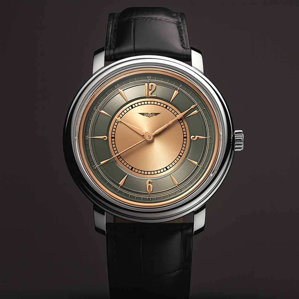 AurexTime – Classic Leather Watch with Two-Toned Golden Dial