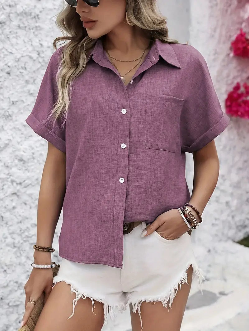 Avina - Elegant Short Sleeve Shirt with Pocket