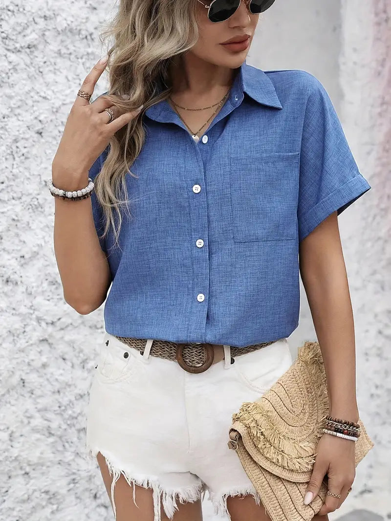 Avina - Elegant Short Sleeve Shirt with Pocket